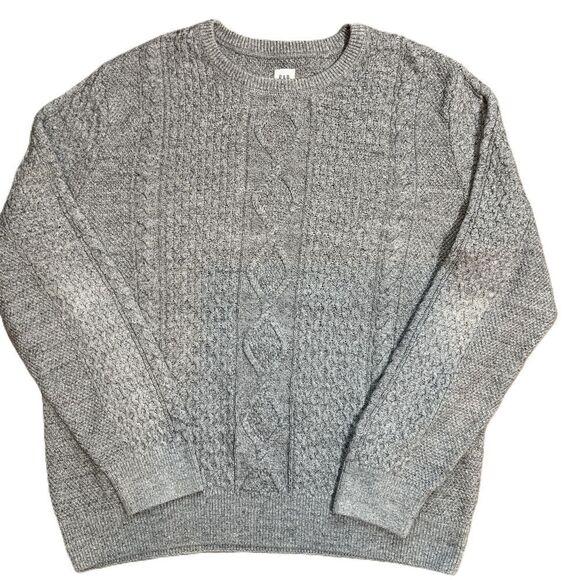 GAP Mens Grey Crew Neck Cable Knit Sweater Size XXL Preppy Grandpacore Academia - Picture 1 of 10